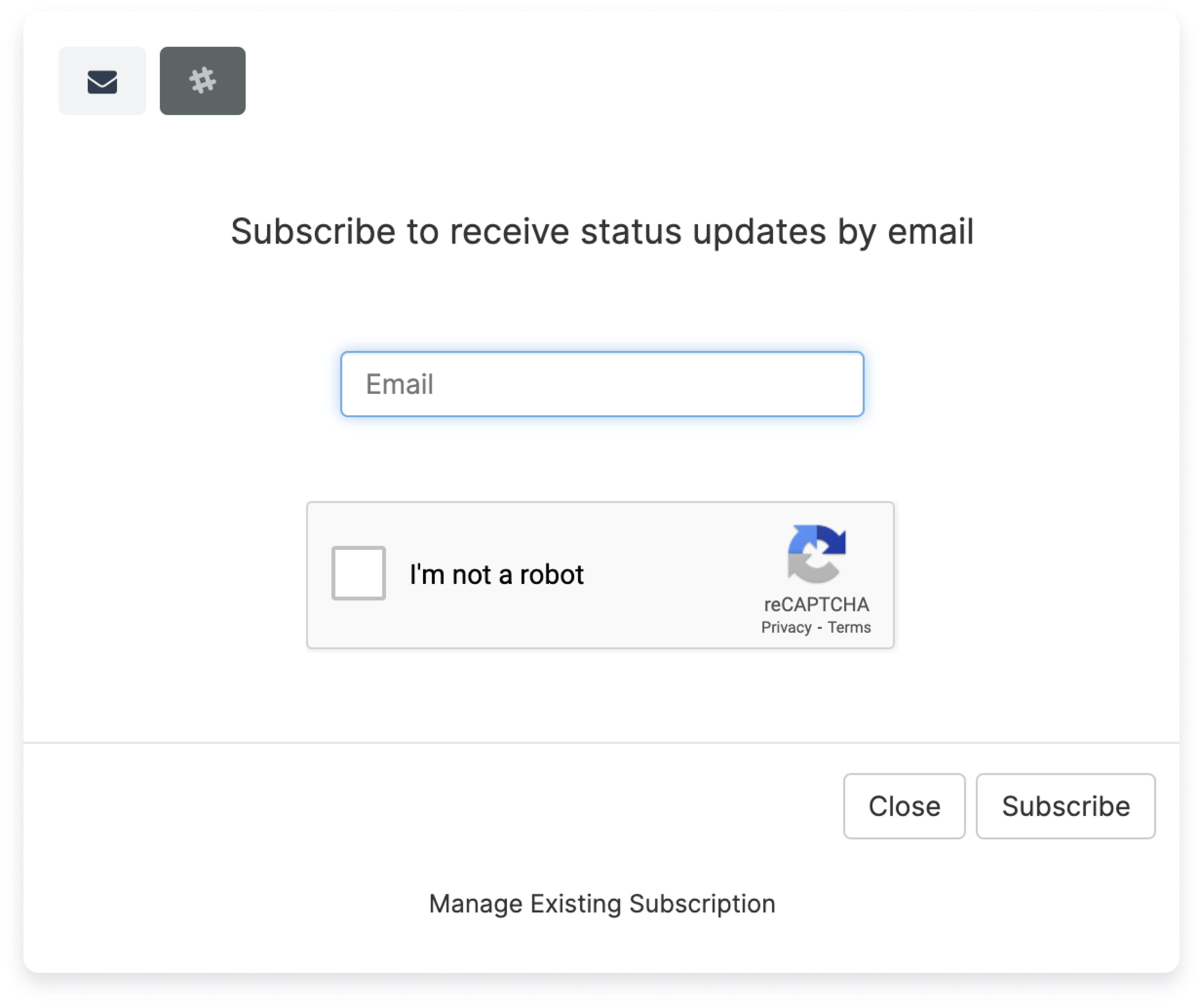 Screenshot the Manage Subscription page
