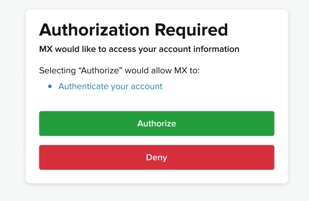 Screenshot of oauth connection screen for authorization.  