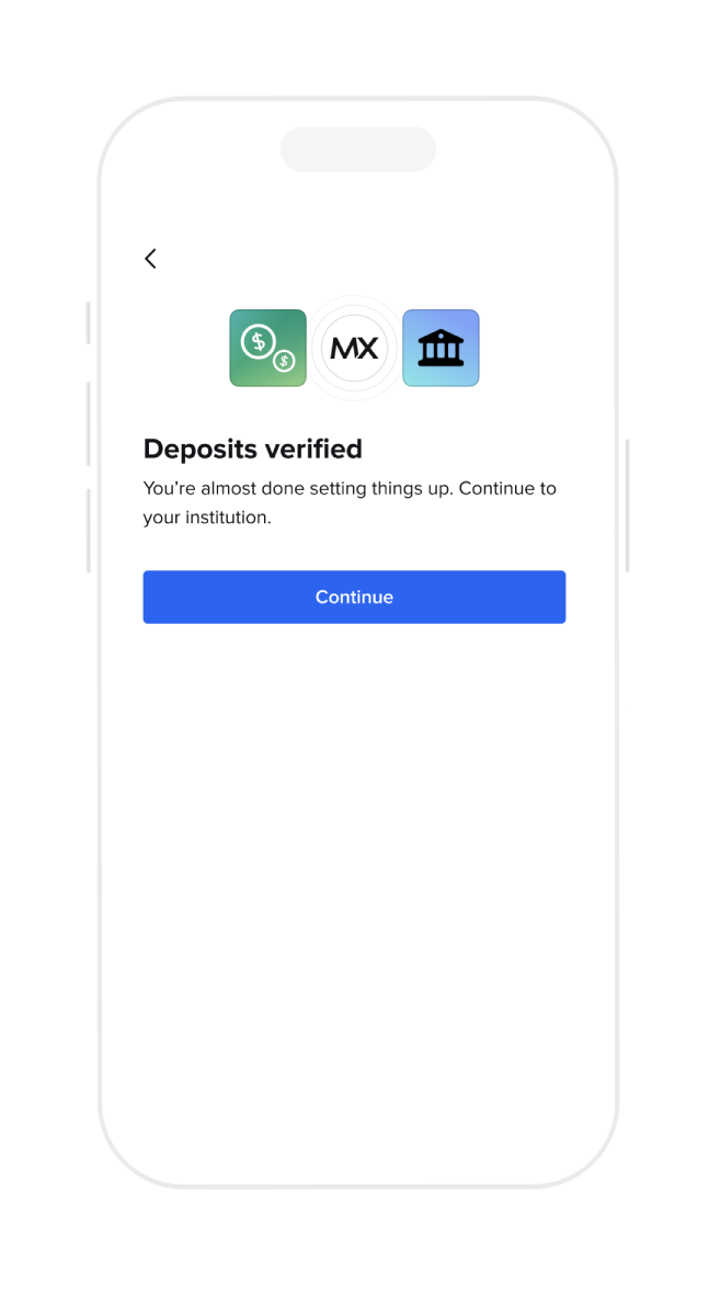 Rendering of the successful deposit verification for a mobile device.