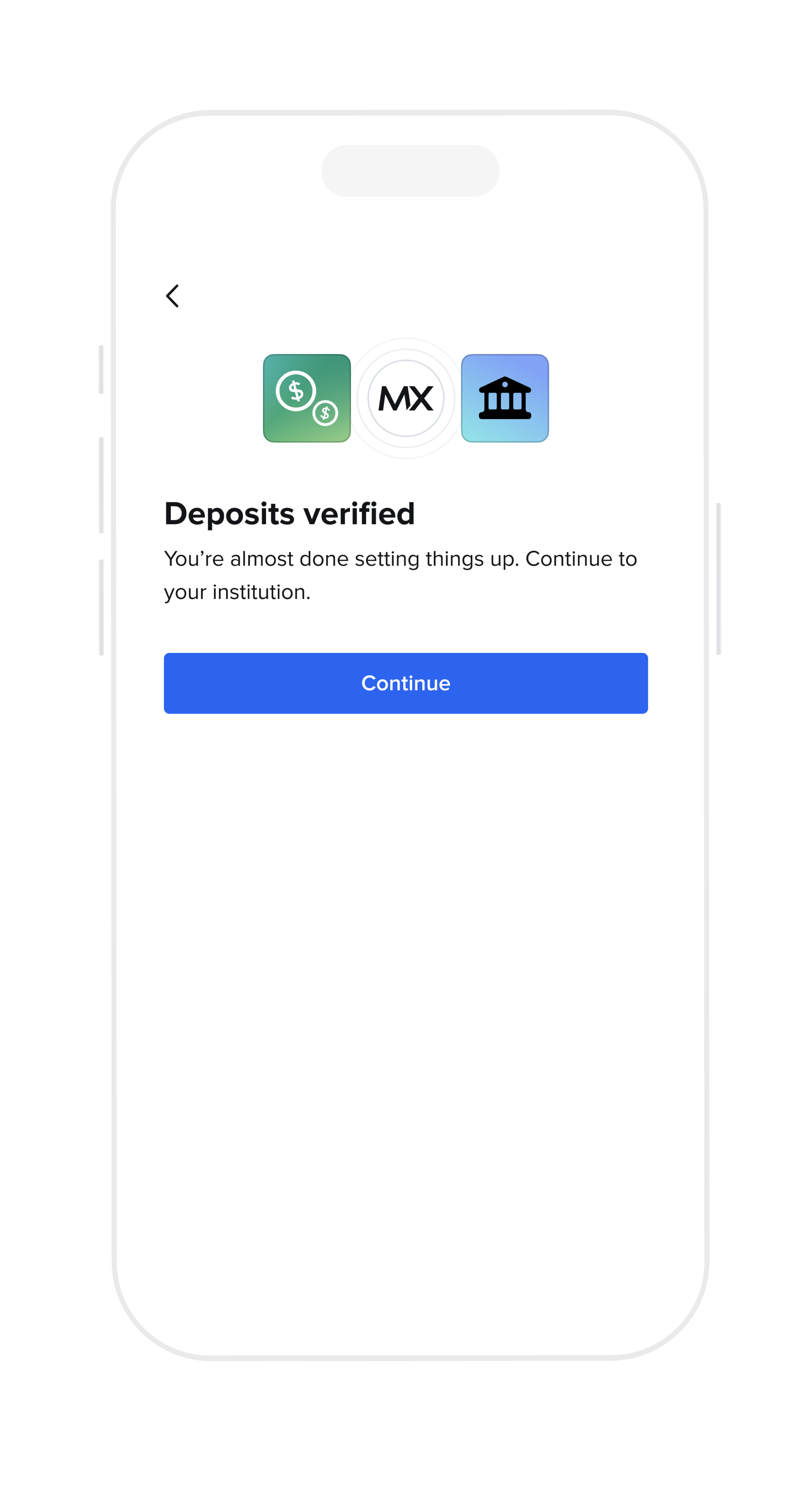 Rendering of the successful deposit verification for a mobile device.
