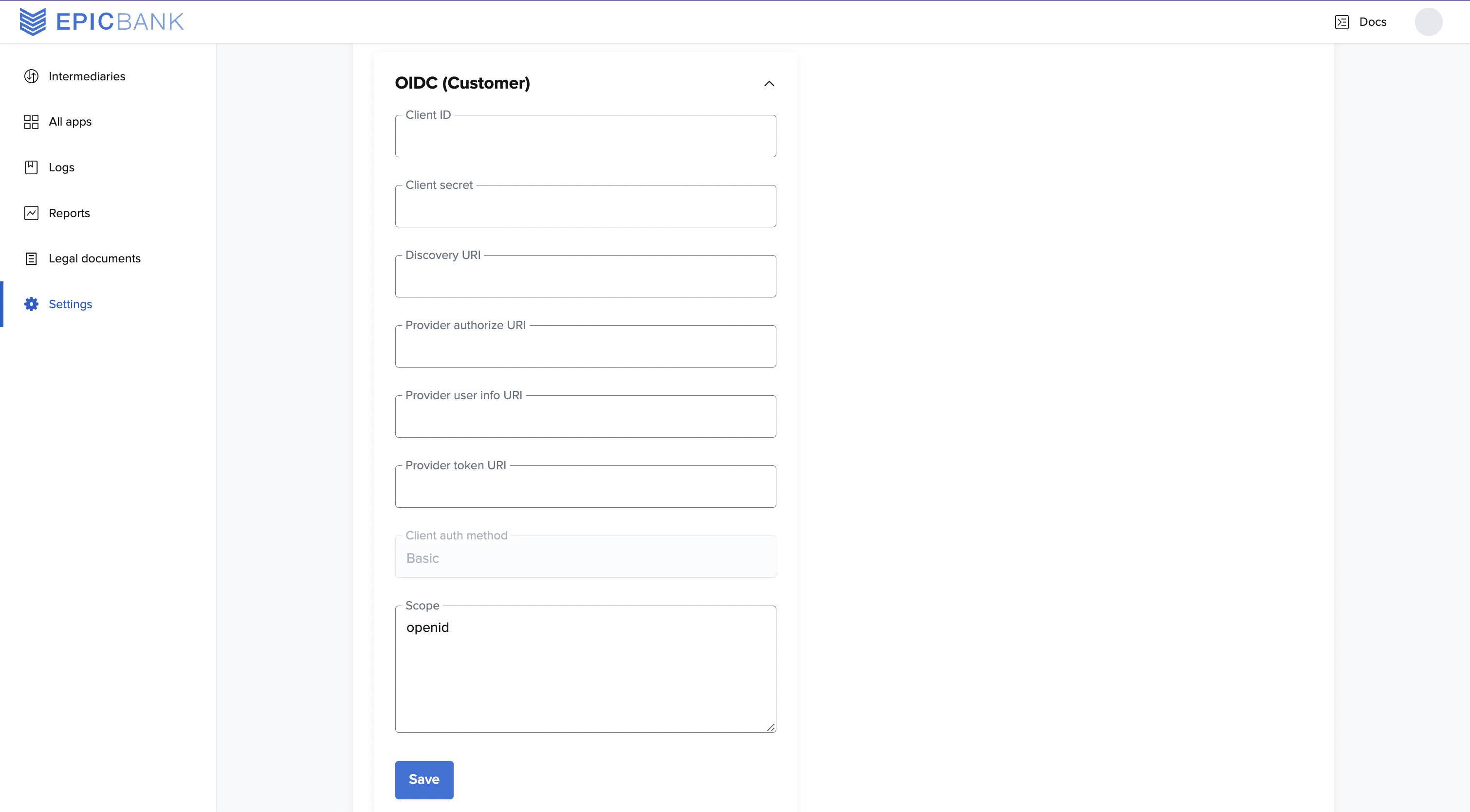 A screenshot of the OIDC customer screen